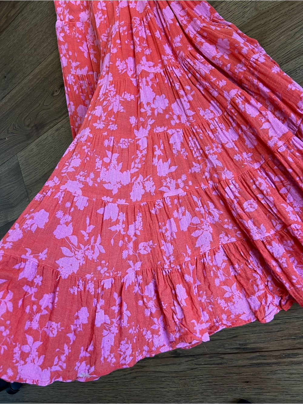 Vici Pink and orange Floral Tie-Shoulder cotton Midi Dress size Medium - Picture 8 of 9